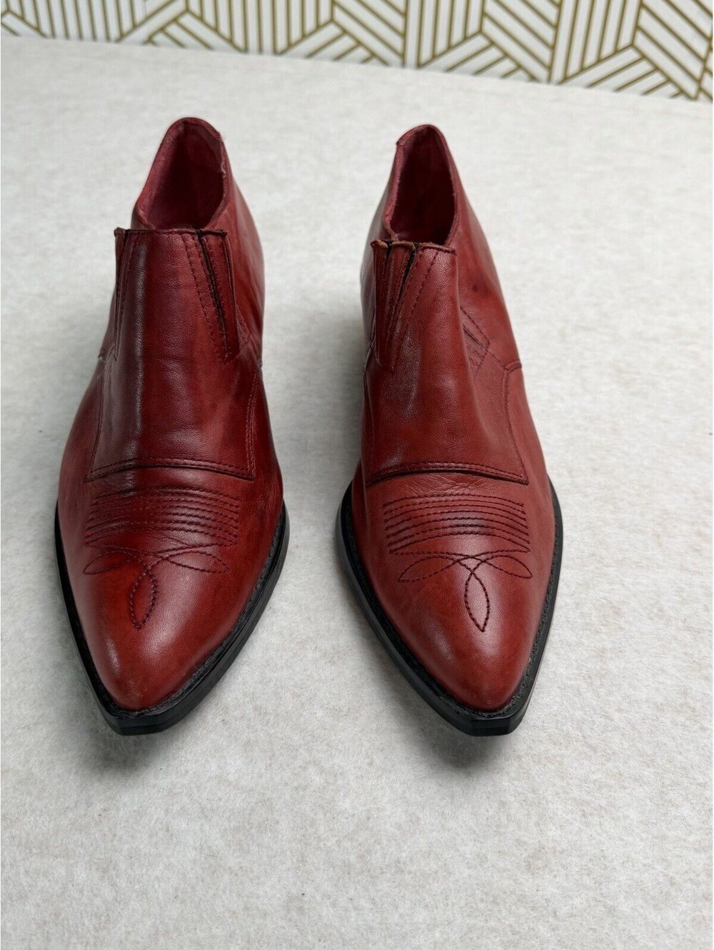 Vtg 80s The Wild Pair Red Leather Western Ankle Booties Made in Brazil Size 7B